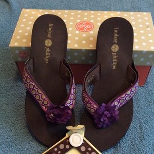 NIB Brown& Purple Lindsay Phillips Switch Flops